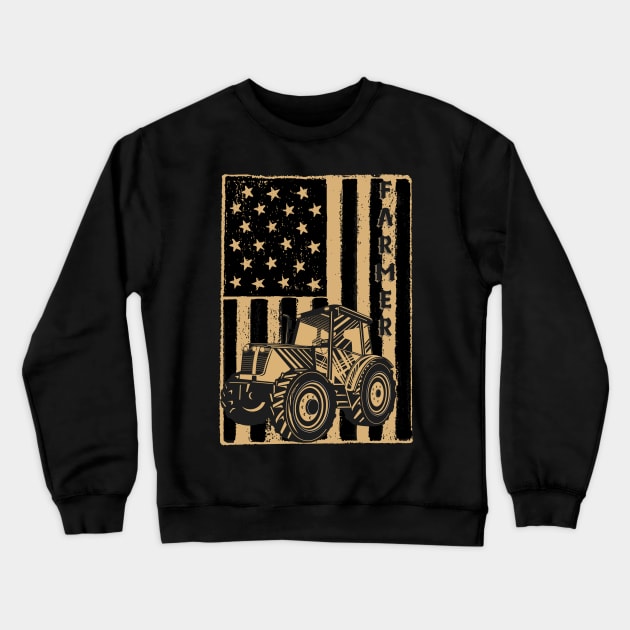 Vintage American flag tractor gift for farmer Crewneck Sweatshirt by JustBeSatisfied